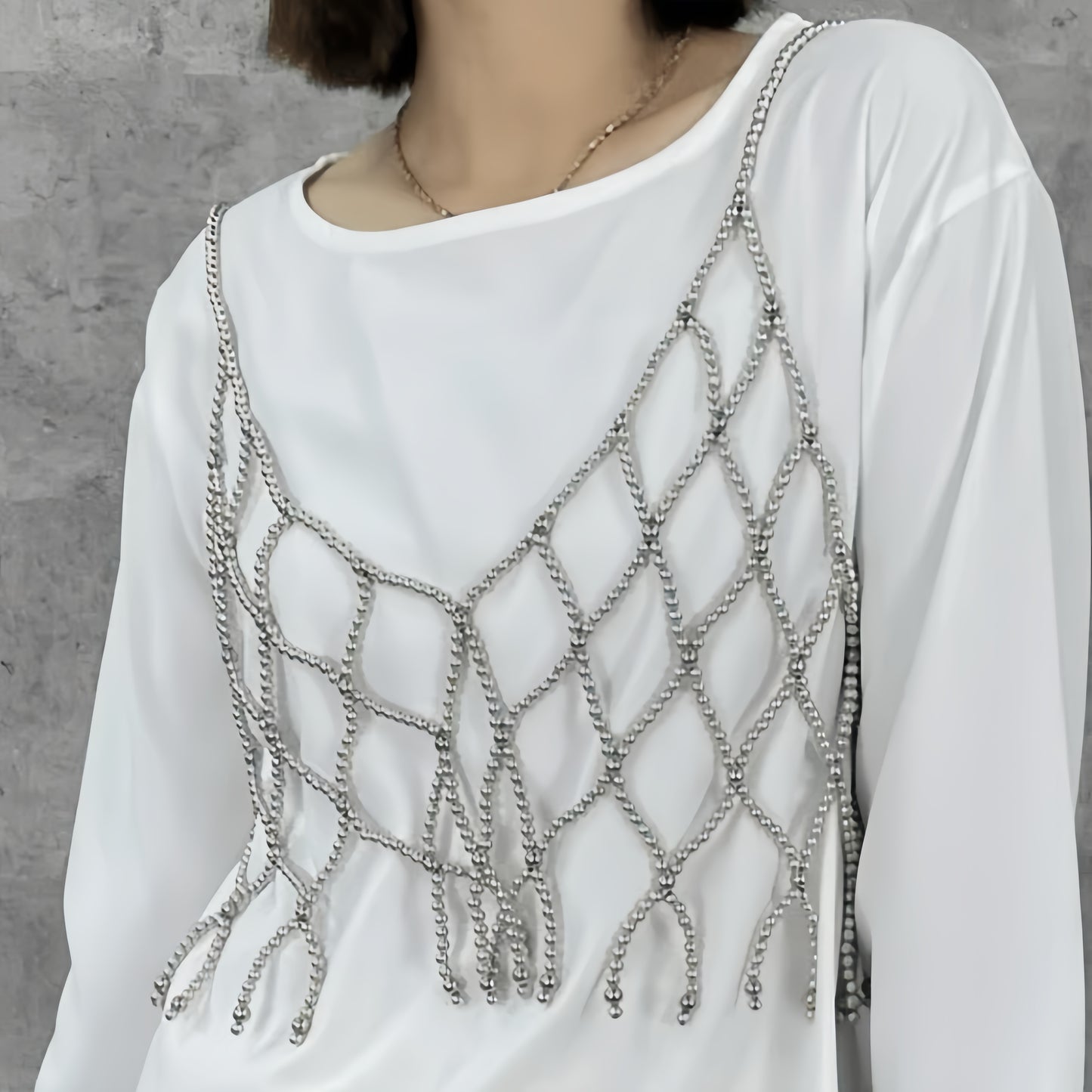Top de perlas gris plata
