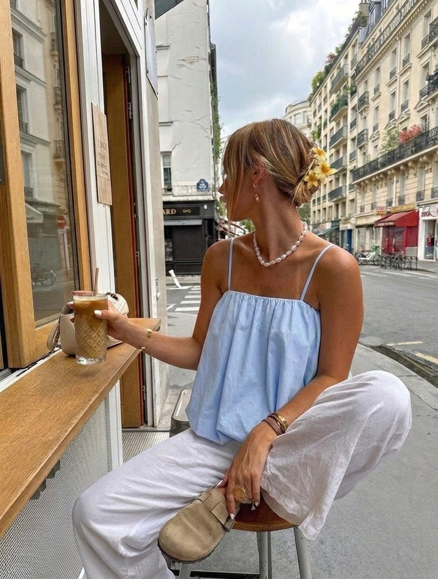 Top bombacho azul pastel