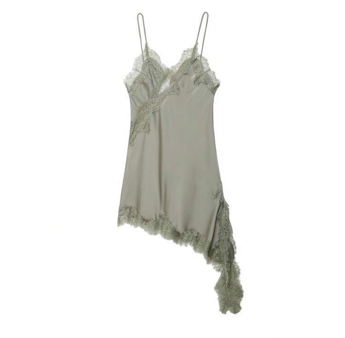 Vestido verde olivo lencero asimétrico