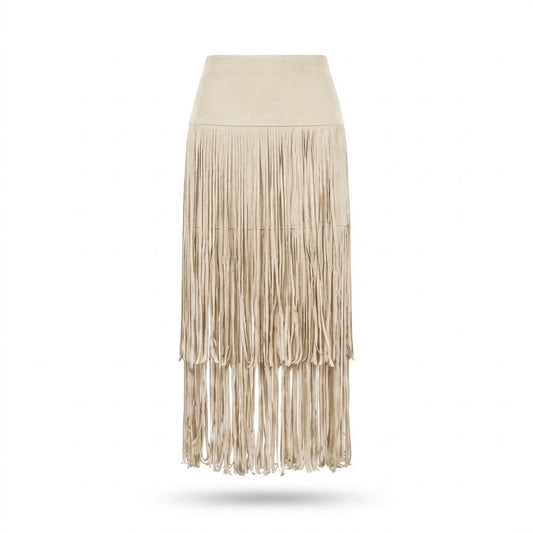 Falda beige de flecos boho chic