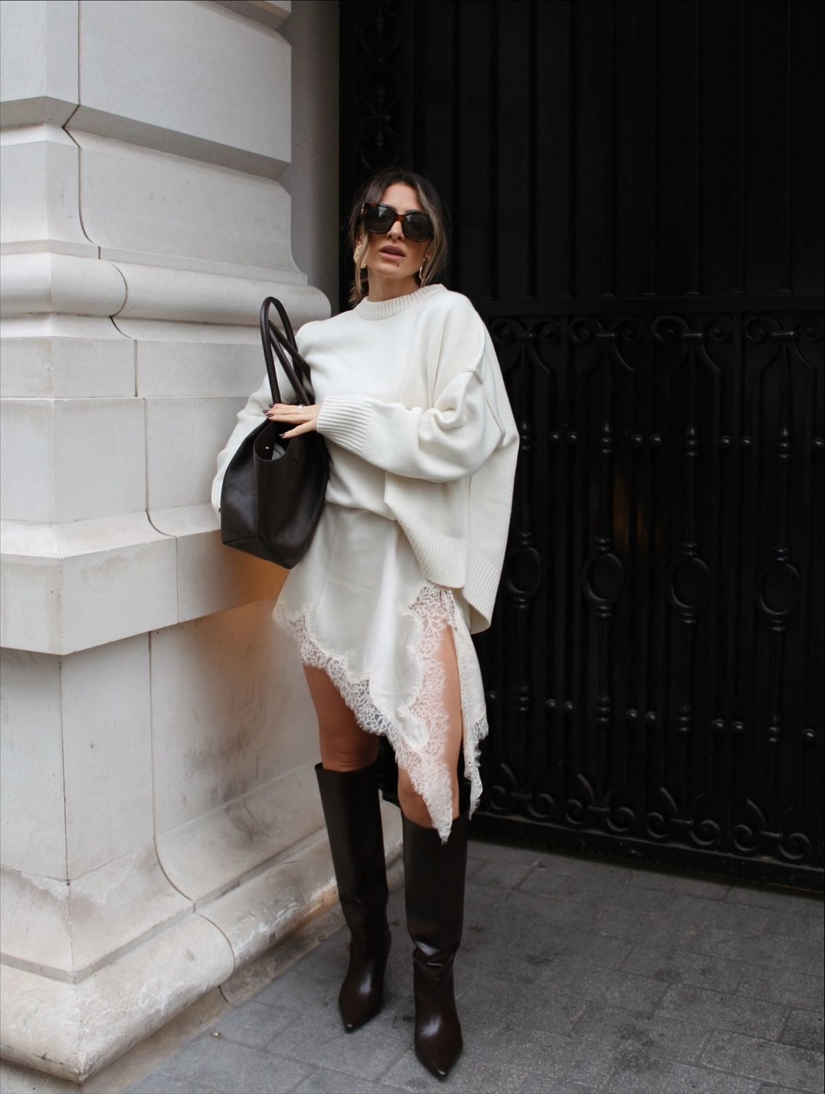 Vestido Ivory lencero asimétrico