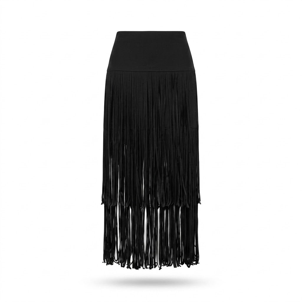 Falda negra de flecos boho chic