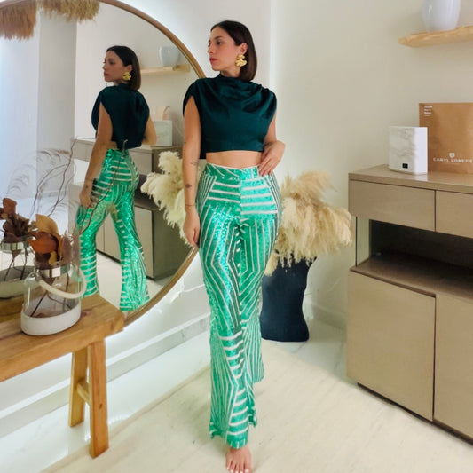 Green sequin pants