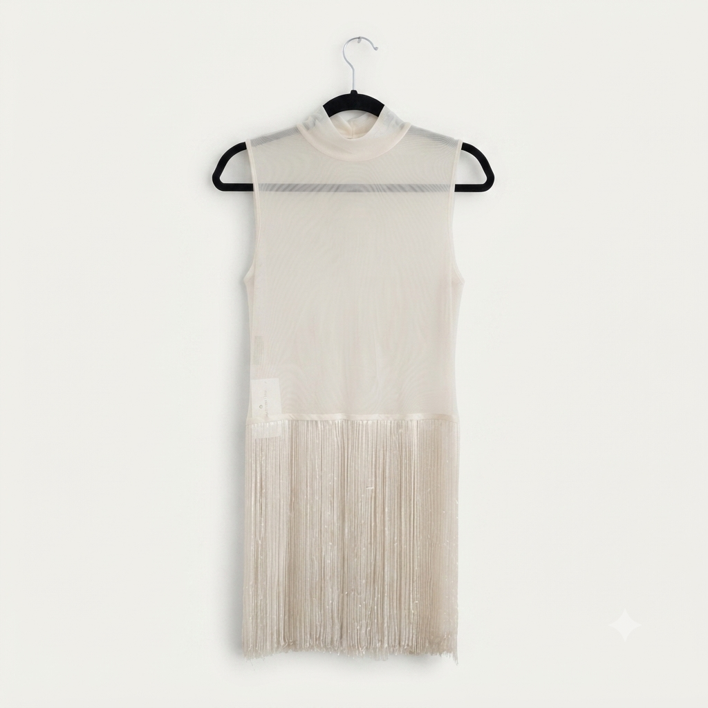 Top Cuello Perkins Transparente y flecos