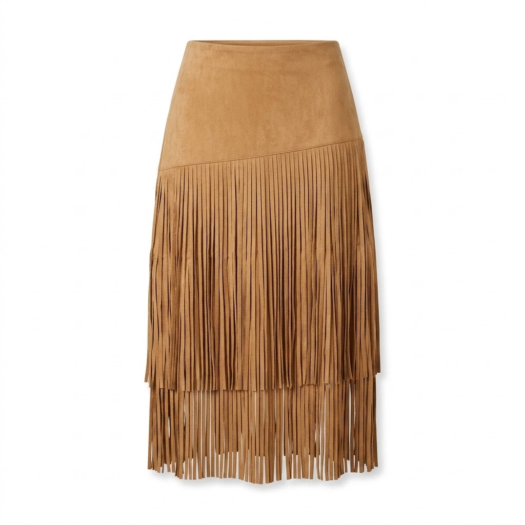 Falda de flecos boho chic de ante.