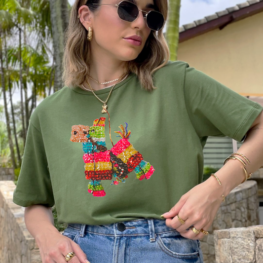 Olive green Mexican piñata shirt