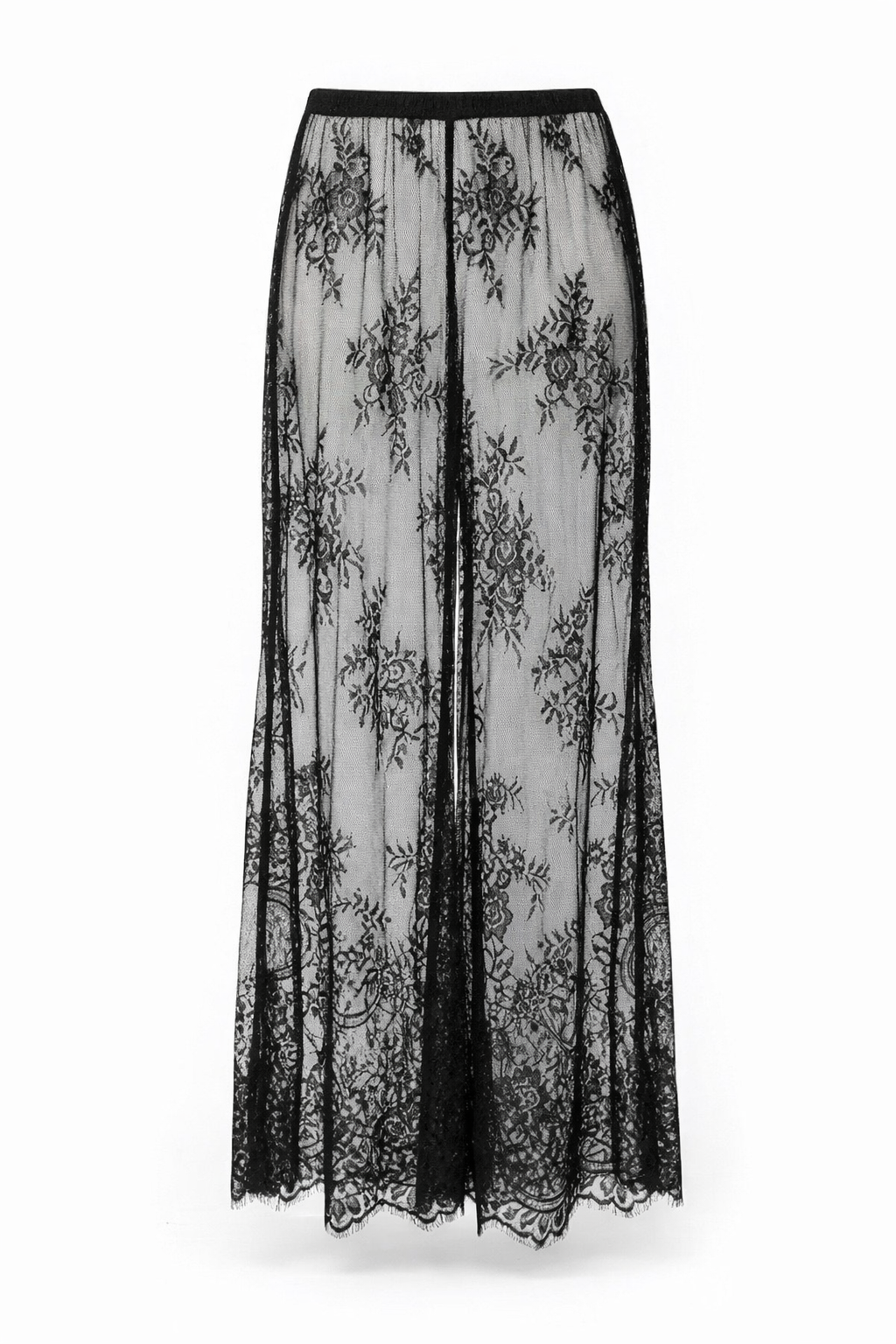 Falda larga de encaje negra.