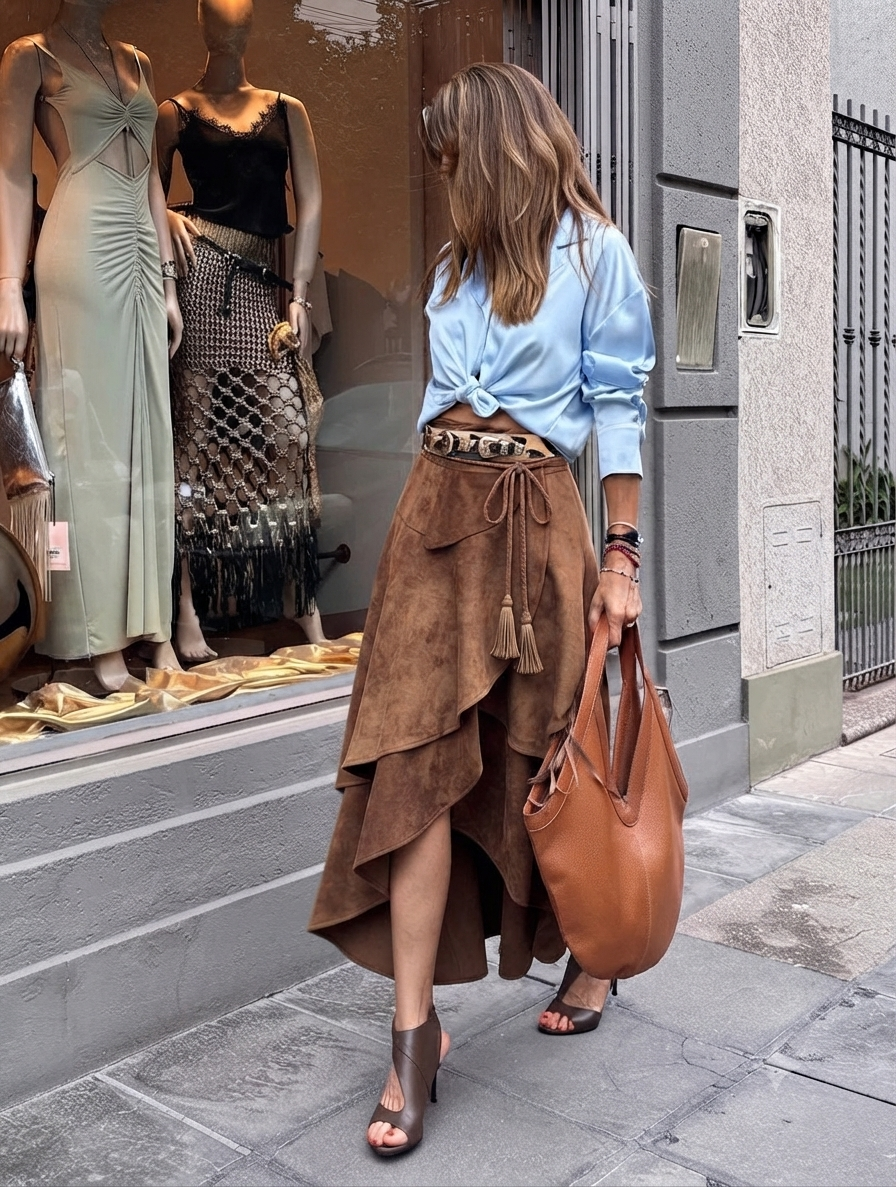 Falda boho chic de ante.