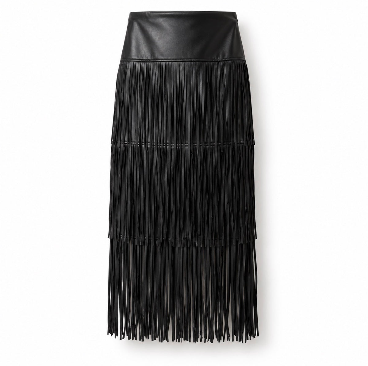 Falda PU negra de flecos boho chic