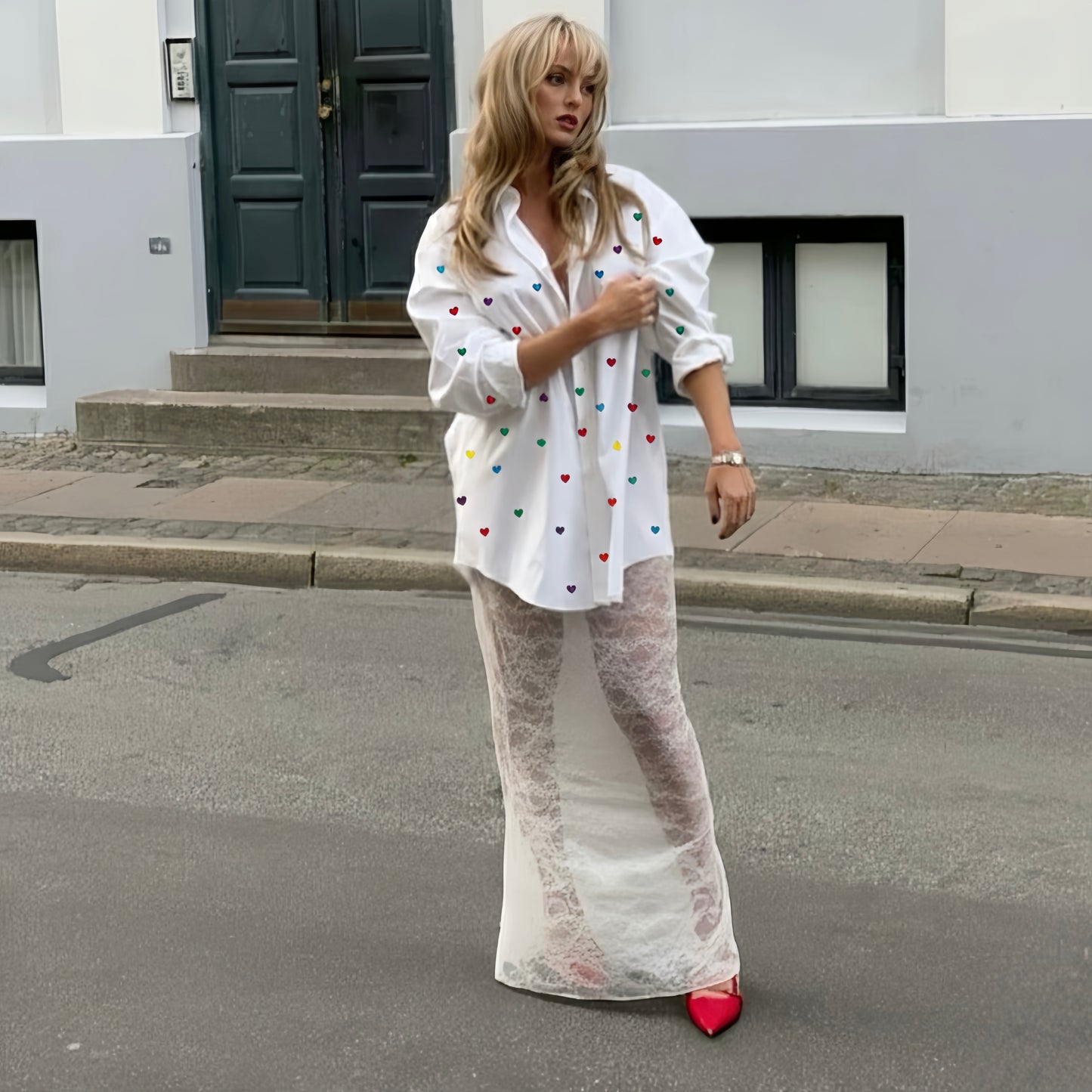 CAMISA CORAZÓNES PEQUEÑOS ARCOÍRIS