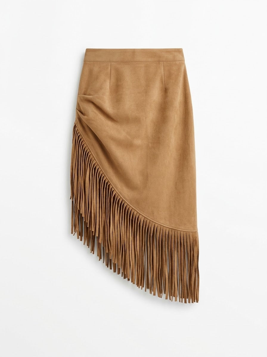 Falda de flecos asimétrica boho chic