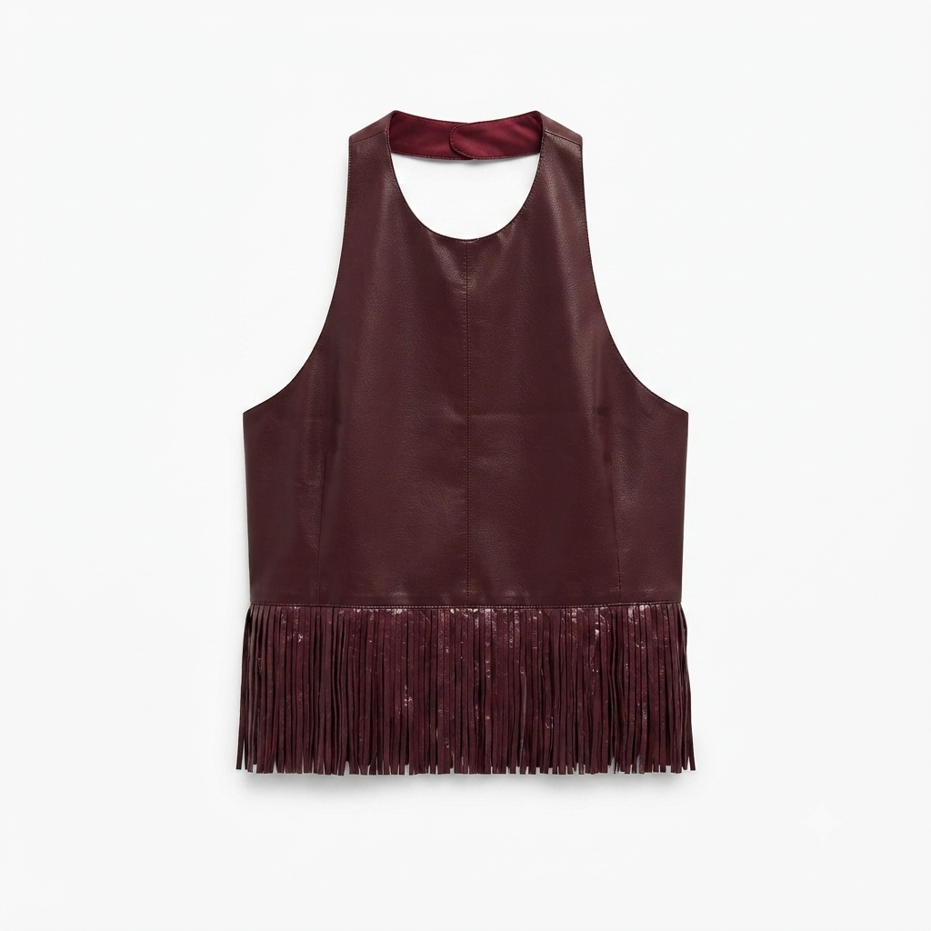 Top burdeos halter y flecos